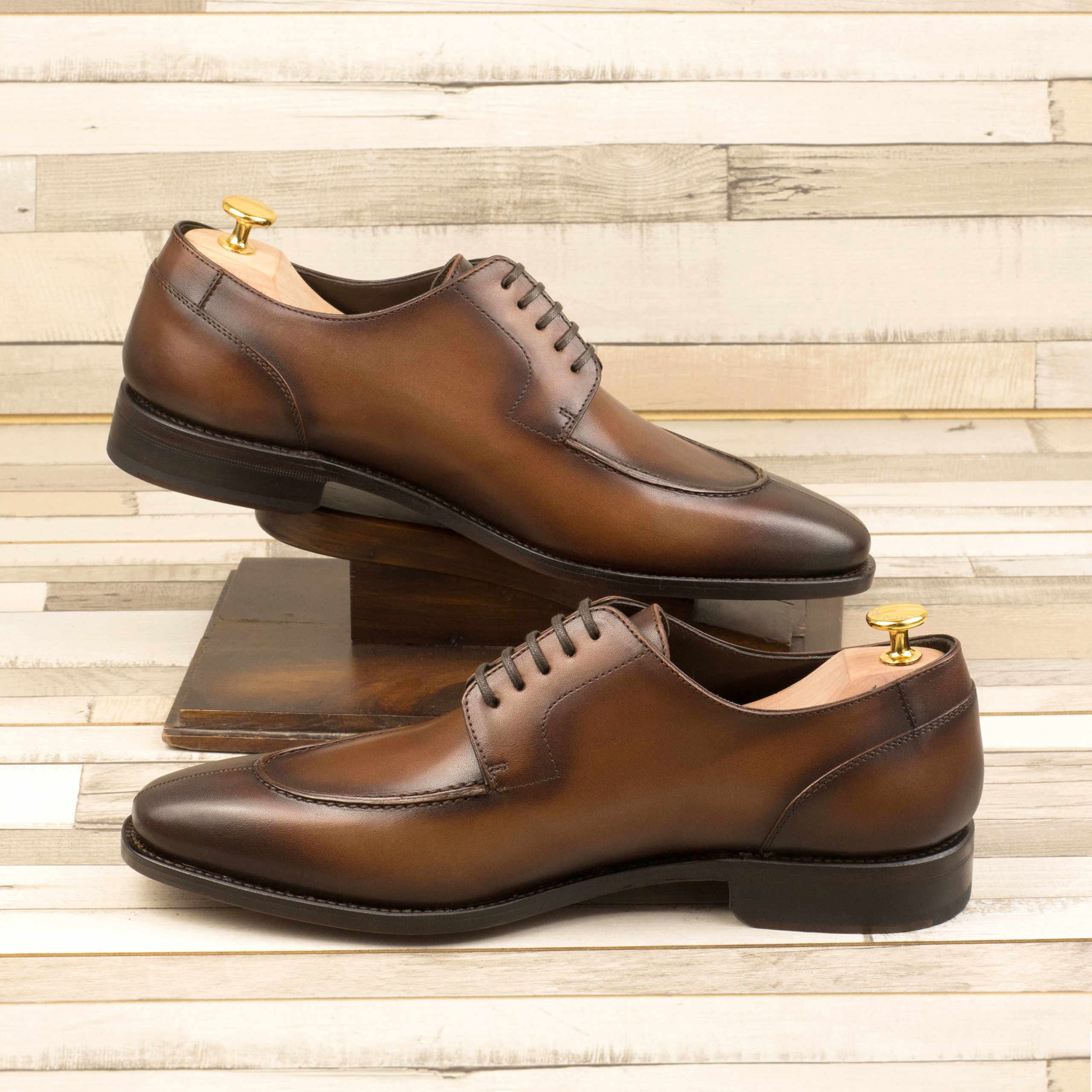 Bespoke Brown Leather Split Toe Shoes for Men