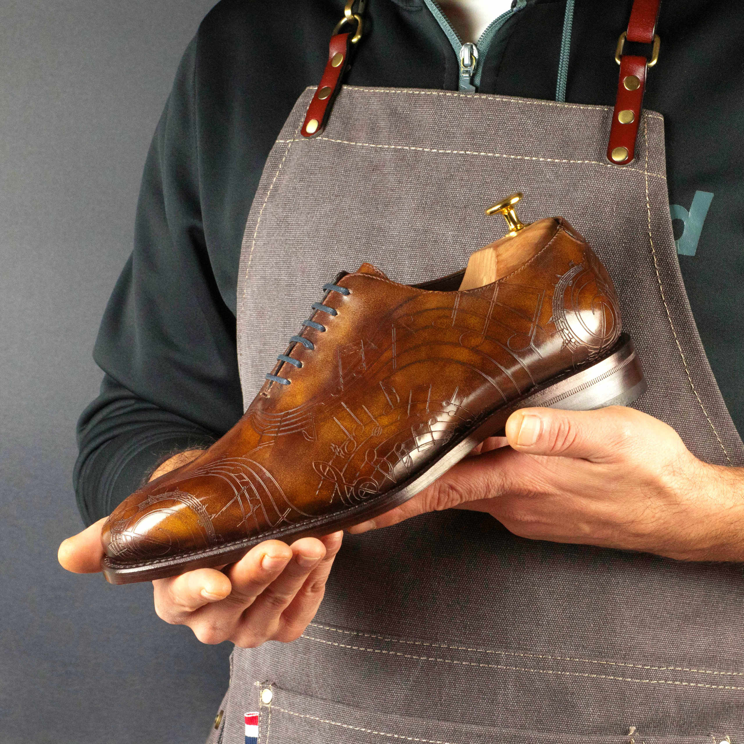 Cognac Calf Leather Wholecut Shoes - Custom Made 12