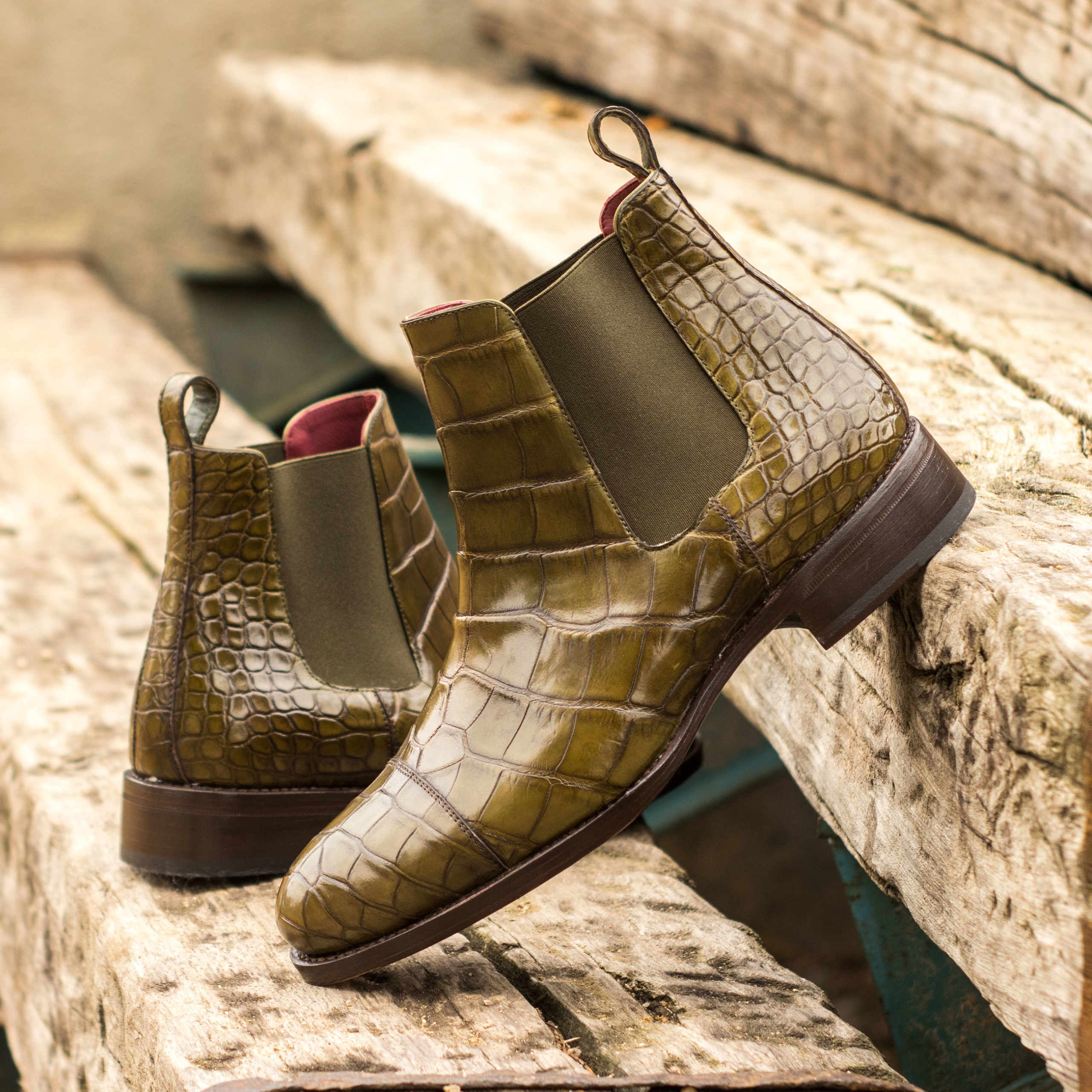 luge lommelygter Pompeji Chelsea Boot Classic olive exotic alligator - Animas Code